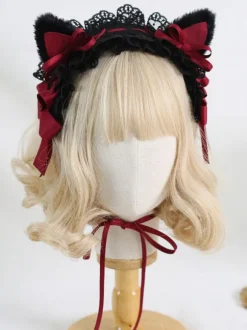 Gothic Lolita Accessories Burgundy Bows Lace Ruffles Polyester Accessory Miscellaneous