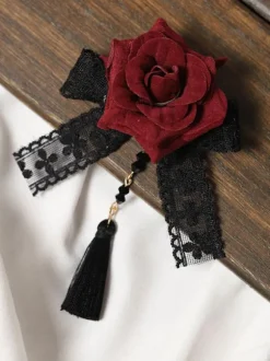Gothic Lolita Accessories Burgundy Fringe Lace Headwear Polyester Miscellaneous