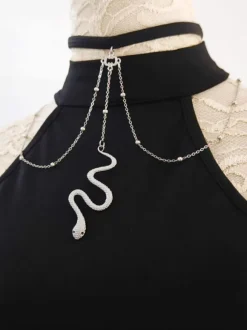 Gothic Lolita Accessories Silver Chains Snake Print Choker Metal Miscellaneous