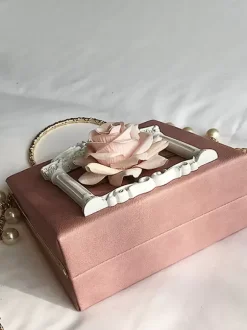 Gothic Lolita Bag Pink Chains Pearls Applique Handbag PU Leather Lolita Accessories