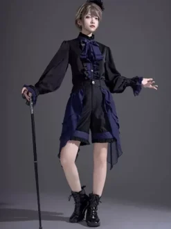 Gothic Lolita Bloomers Black Ruffles Straight Lolita Shorts