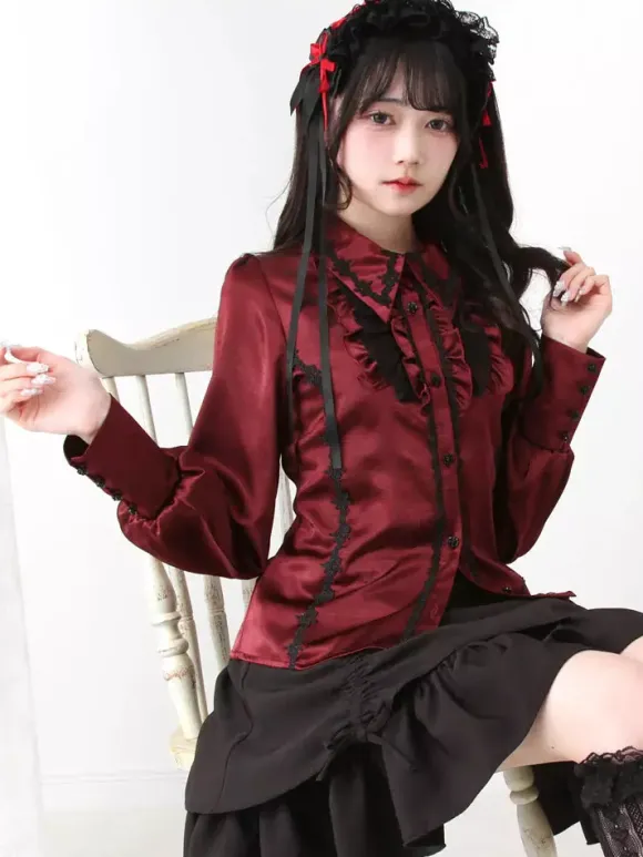 Gothic Lolita Blouse Ruffles Long Sleeves Tops Subculture Petite Cute Uniform