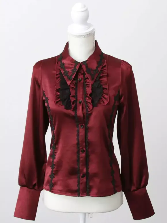 Gothic Lolita Blouse Ruffles Long Sleeves Tops Subculture Petite Cute Uniform