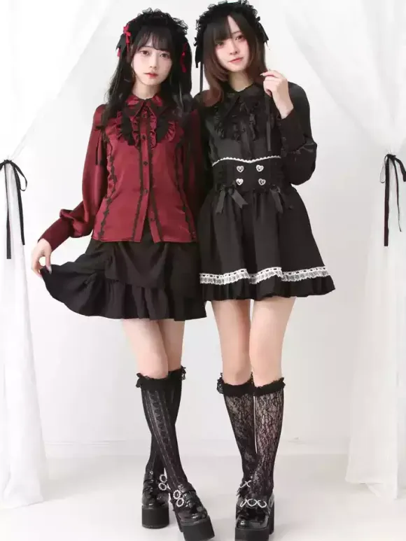 Gothic Lolita Blouse Ruffles Long Sleeves Tops Subculture Petite Cute Uniform