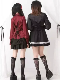 Gothic Lolita Blouse Ruffles Long Sleeves Tops Subculture Petite Cute Uniform