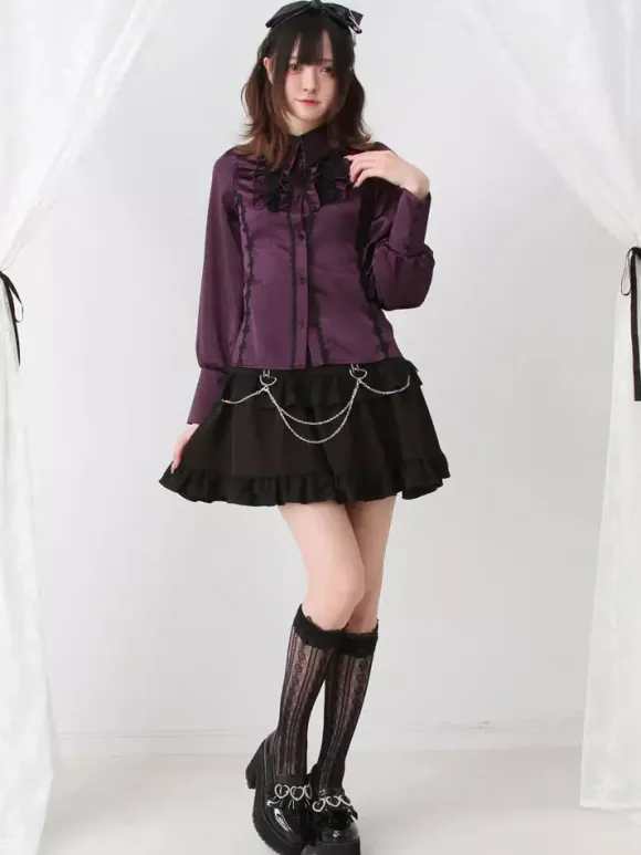 Gothic Lolita Blouse Ruffles Long Sleeves Tops Subculture Petite Cute Uniform