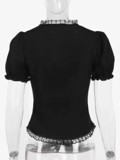 Gothic Lolita Blouses Black Lolita Top Short Sleeves Lace Ruffles Lolita Shirt