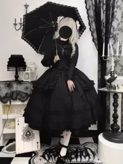 Gothic Lolita Blouses Black Long Sleeves Lolita Top Ruffles Bows Jacquard Lolita Shirt
