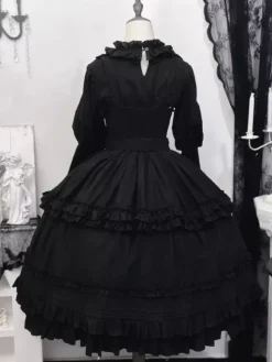Gothic Lolita Blouses Black Long Sleeves Lolita Top Ruffles Bows Jacquard Lolita Shirt