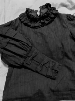 Gothic Lolita Blouses Black Long Sleeves Lolita Top Ruffles Bows Jacquard Lolita Shirt