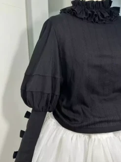 Gothic Lolita Blouses Black Long Sleeves Lolita Top Ruffles Bows Jacquard Lolita Shirt