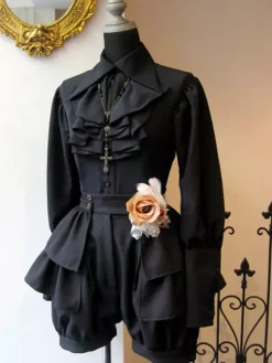 Gothic Lolita Blouses Black Long Sleeves Ruffles Lolita Top Lolita Shirt
