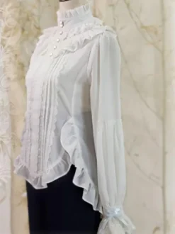 Gothic Lolita Blouses Bows Lace Long Sleeves Lolita Top Blouse White Lolita Shirt