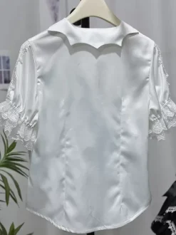 Gothic Lolita Blouses Lace Up Ruffles Short Sleeves Blouse Lolita Top White Lolita Shirt