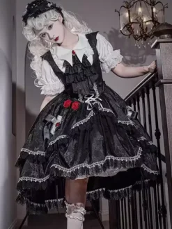 Gothic Lolita Blouses Lace Up Ruffles Short Sleeves Blouse Lolita Top White Lolita Shirt