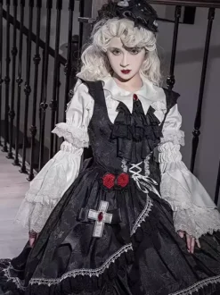 Gothic Lolita Blouses Lace Up Ruffles Short Sleeves Blouse Lolita Top White Lolita Shirt