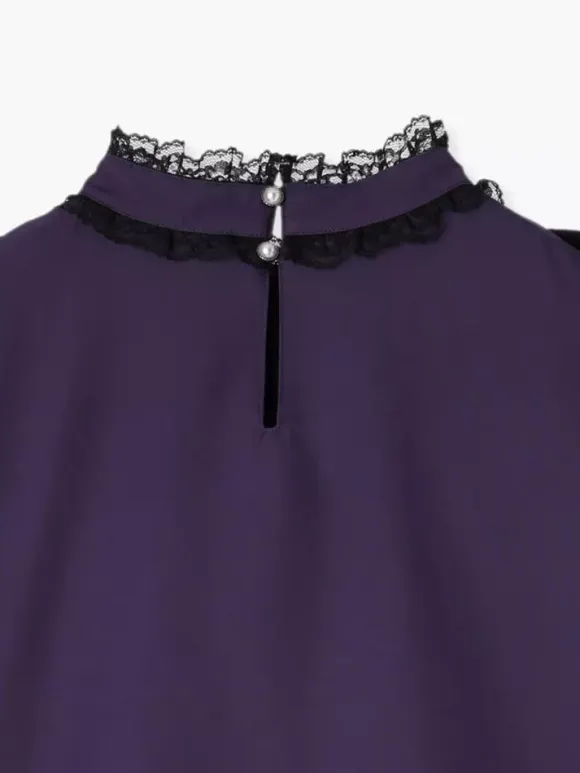 Gothic Lolita Blouses Lolita Top Purple Long Sleeves Lace Ruffles Color Block Lolita Shirt