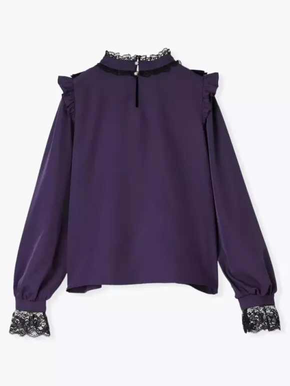 Gothic Lolita Blouses Lolita Top Purple Long Sleeves Lace Ruffles Color Block Lolita Shirt