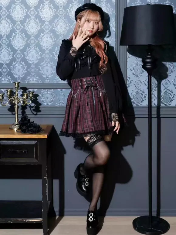 Gothic Lolita Blouses Lolita Top Purple Long Sleeves Lace Ruffles Color Block Lolita Shirt