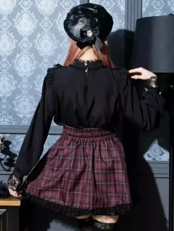 Gothic Lolita Blouses Lolita Top Purple Long Sleeves Lace Ruffles Color Block Lolita Shirt