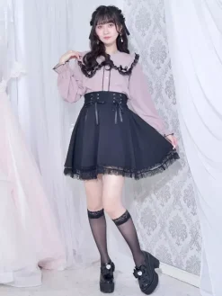 Gothic Lolita Blouses Lolita Top White Long Sleeves Lace Bows Color Block Lolita Shirt