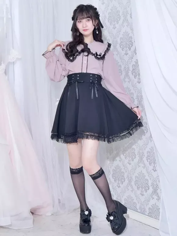Gothic Lolita Blouses Lolita Top White Long Sleeves Lace Bows Color Block Lolita Shirt