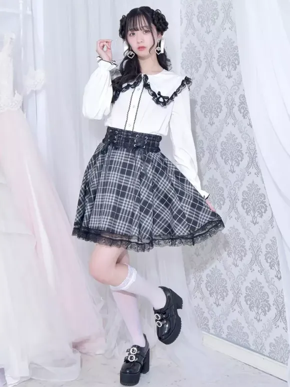 Gothic Lolita Blouses Lolita Top White Long Sleeves Lace Bows Color Block Lolita Shirt