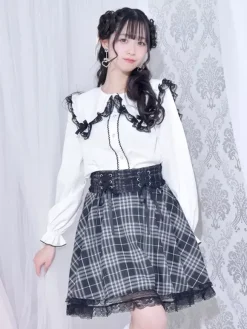 Gothic Lolita Blouses Lolita Top White Long Sleeves Lace Bows Color Block Lolita Shirt