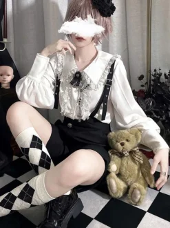 Gothic Lolita Blouses Ruffles Lace Long Sleeves Blouse Lolita Top White Lolita Shirt