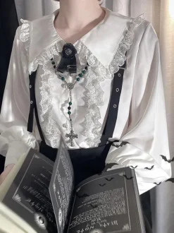 Gothic Lolita Blouses Ruffles Lace Long Sleeves Blouse Lolita Top White Lolita Shirt