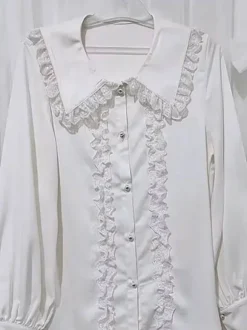 Gothic Lolita Blouses Ruffles Lace Long Sleeves Blouse Lolita Top White Lolita Shirt