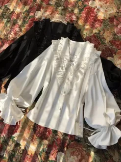Gothic Lolita Blouses Ruffles Long Sleeves Blouse Lolita Top Black Lolita Shirt