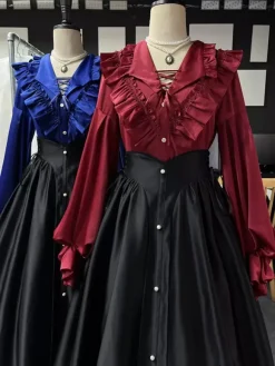 Gothic Lolita Blouses Ruffles Long Sleeves Blouse Lolita Top Black Lolita Shirt
