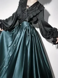 Gothic Lolita Blouses Ruffles Long Sleeves Blouse Lolita Top Black Lolita Shirt