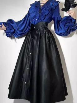 Gothic Lolita Blouses Ruffles Long Sleeves Blouse Lolita Top Black Lolita Shirt