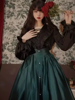 Gothic Lolita Blouses Ruffles Long Sleeves Blouse Lolita Top Black Lolita Shirt