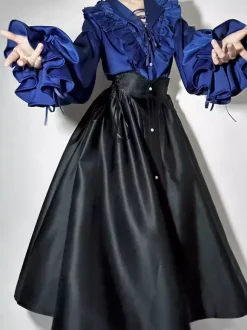 Gothic Lolita Blouses Ruffles Long Sleeves Blouse Lolita Top Black Lolita Shirt