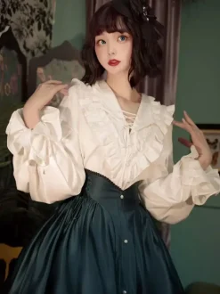 Gothic Lolita Blouses Ruffles Long Sleeves Blouse Lolita Top Black Lolita Shirt
