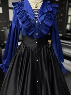 Gothic Lolita Blouses Ruffles Long Sleeves Blouse Lolita Top Black Lolita Shirt