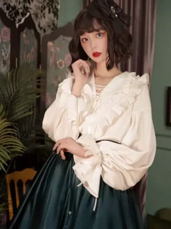 Gothic Lolita Blouses Ruffles Long Sleeves Blouse Lolita Top Black Lolita Shirt