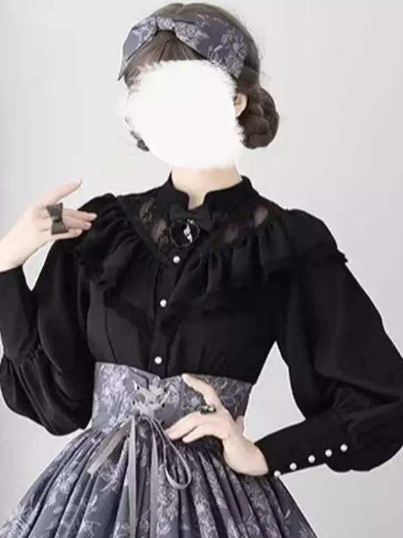 Gothic Lolita Blouses Ruffles Lace Long Sleeves Blouse Lolita Top Lace Ecru White Lolita Shirt