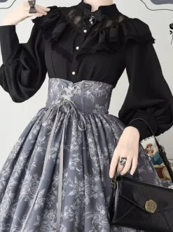 Gothic Lolita Blouses Ruffles Lace Long Sleeves Blouse Lolita Top Lace Ecru White Lolita Shirt