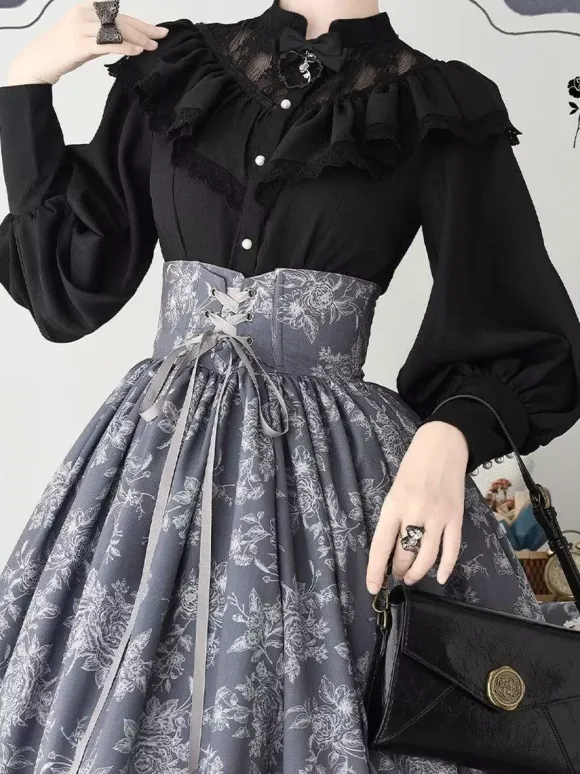 Gothic Lolita Blouses Ruffles Lace Long Sleeves Blouse Lolita Top Lace Ecru White Lolita Shirt
