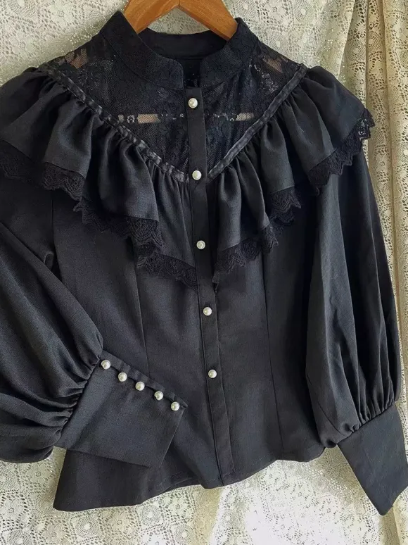 Gothic Lolita Blouses Ruffles Lace Long Sleeves Blouse Lolita Top Lace Ecru White Lolita Shirt