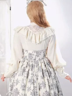 Gothic Lolita Blouses Ruffles Lace Long Sleeves Blouse Lolita Top Lace Ecru White Lolita Shirt