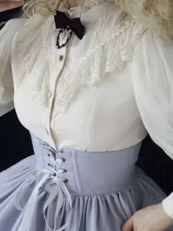 Gothic Lolita Blouses Ruffles Lace Long Sleeves Blouse Lolita Top Lace Ecru White Lolita Shirt