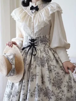Gothic Lolita Blouses Ruffles Lace Long Sleeves Blouse Lolita Top Lace Ecru White Lolita Shirt