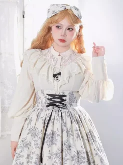 Gothic Lolita Blouses Ruffles Lace Long Sleeves Blouse Lolita Top Lace Ecru White Lolita Shirt