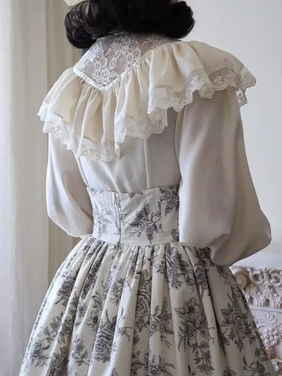 Gothic Lolita Blouses Ruffles Lace Long Sleeves Blouse Lolita Top Lace Ecru White Lolita Shirt
