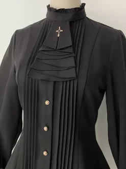 Gothic Lolita Blouses Ruffles Lolita Top Long Sleeves Blouse Burgundy Lolita Shirt